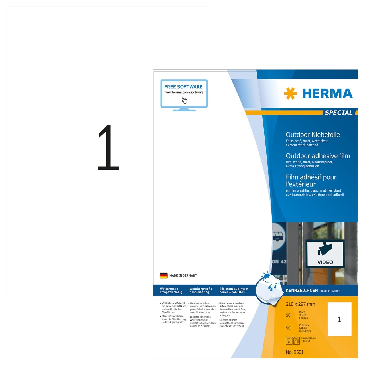 HERMA Outdoor Etiketten A4 9501 weiss 50 Stück
