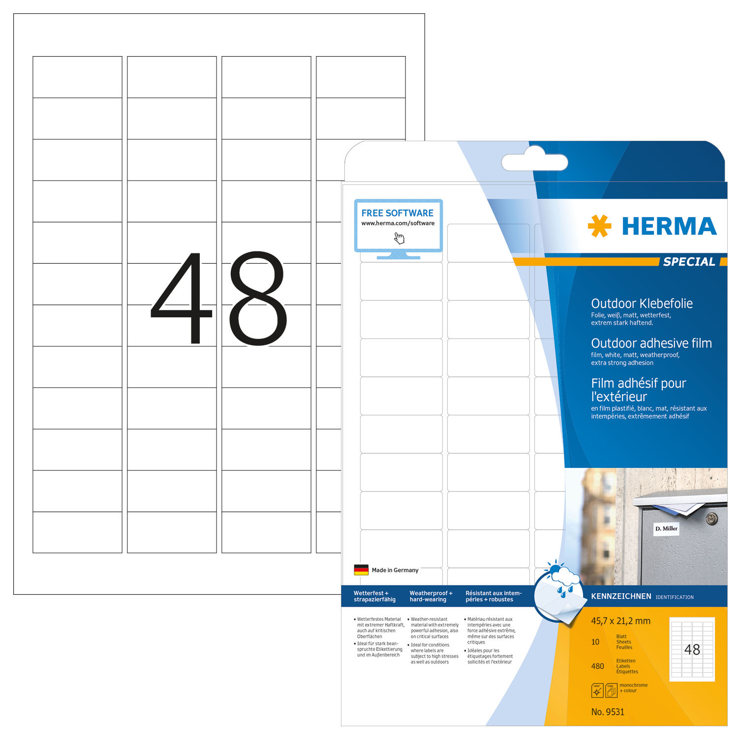 HERMA Étiquettes PP 45,7x21,2mm 9531 blanc 480 pcs./10 flls.