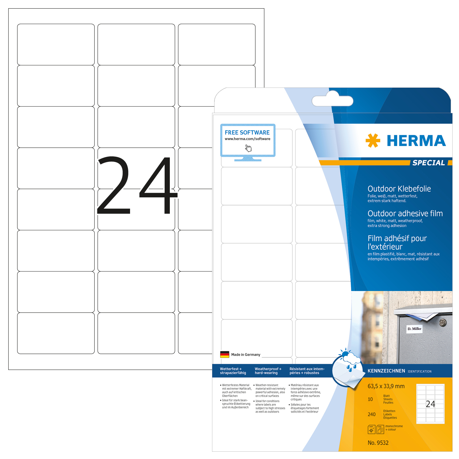 HERMA Étiquettes PP 63,5x33,9mm 9532 blanc 240 pcs./10 flls.