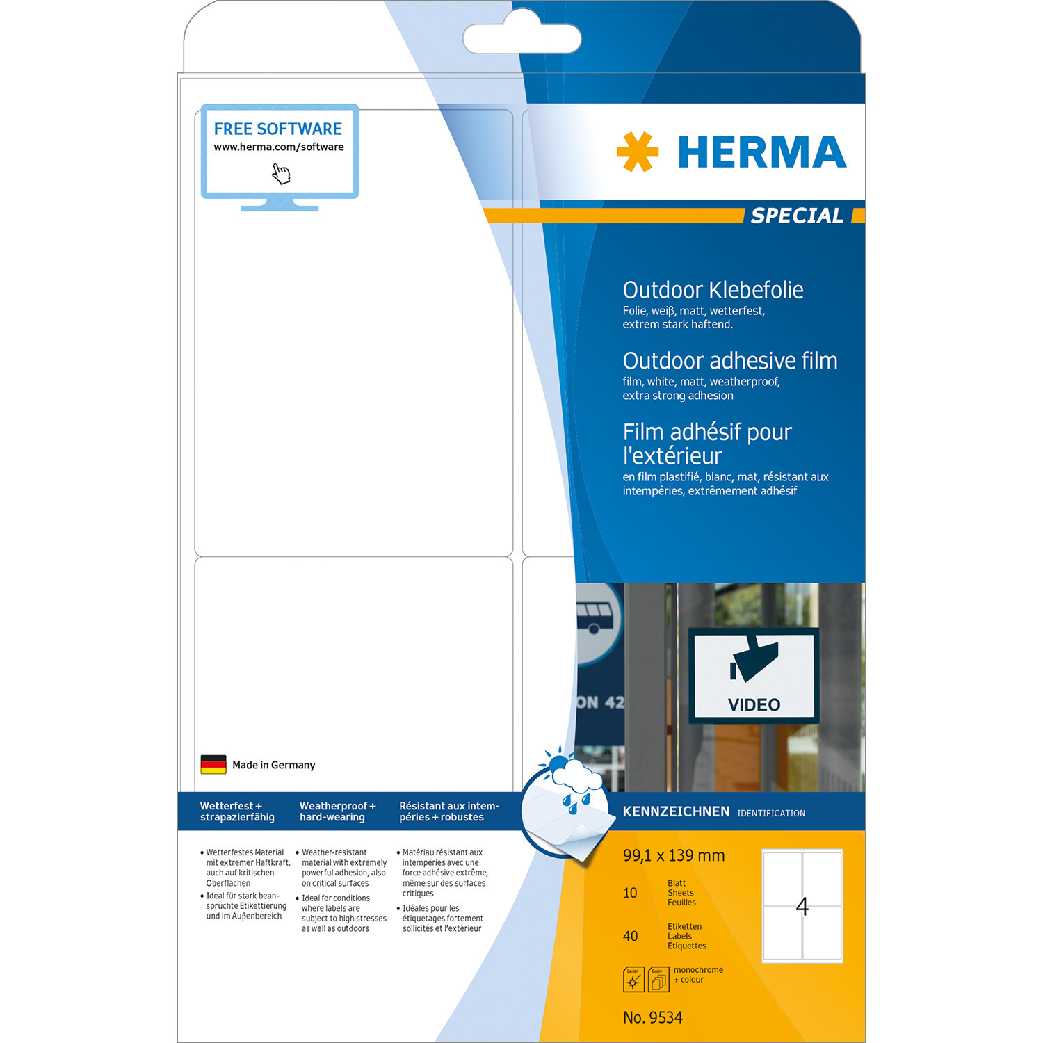 HERMA Etiquettes Outdoor 99,1×139mm 9534 blanc 40 pcs.