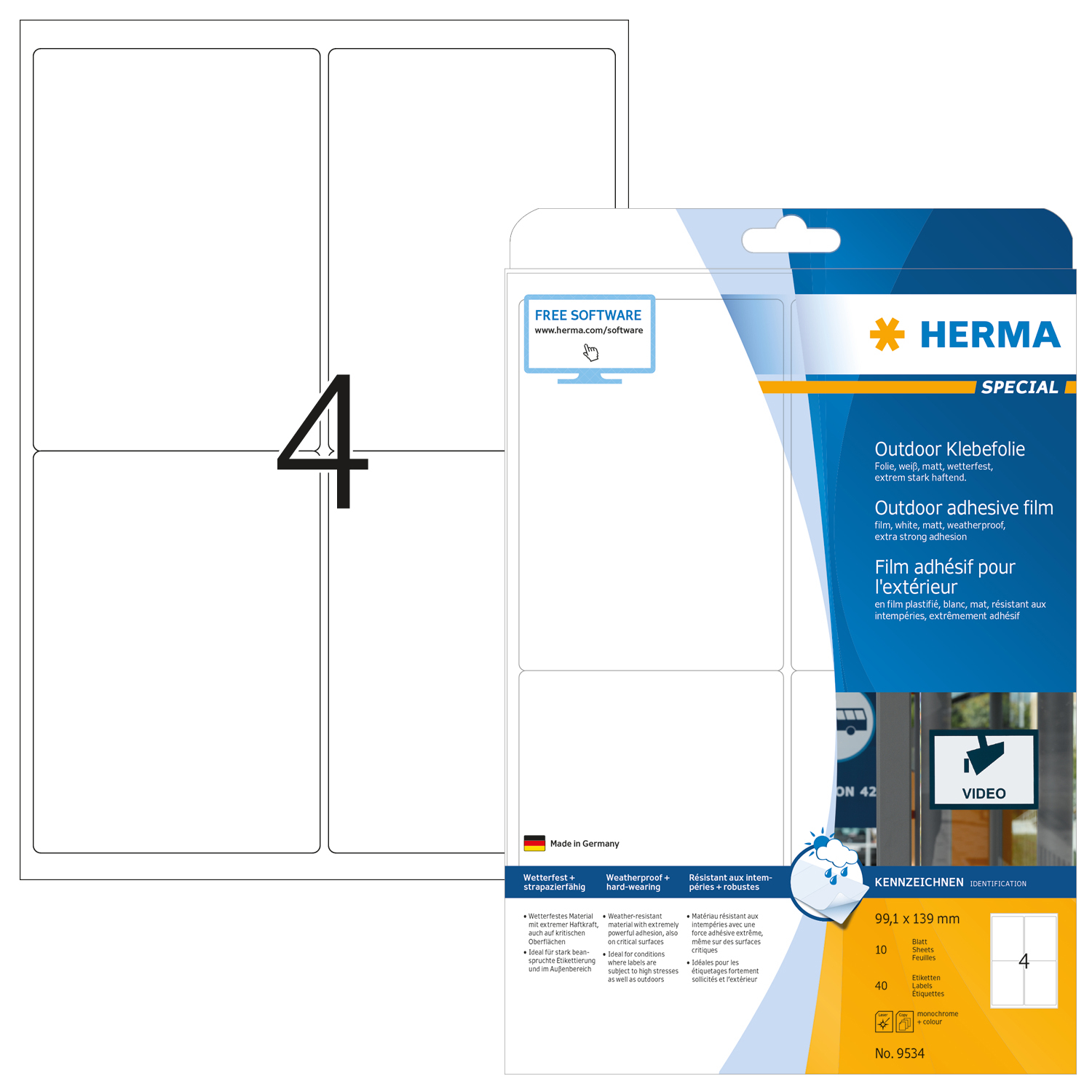 HERMA Etiquettes Outdoor 99,1×139mm 9534 blanc 40 pcs.