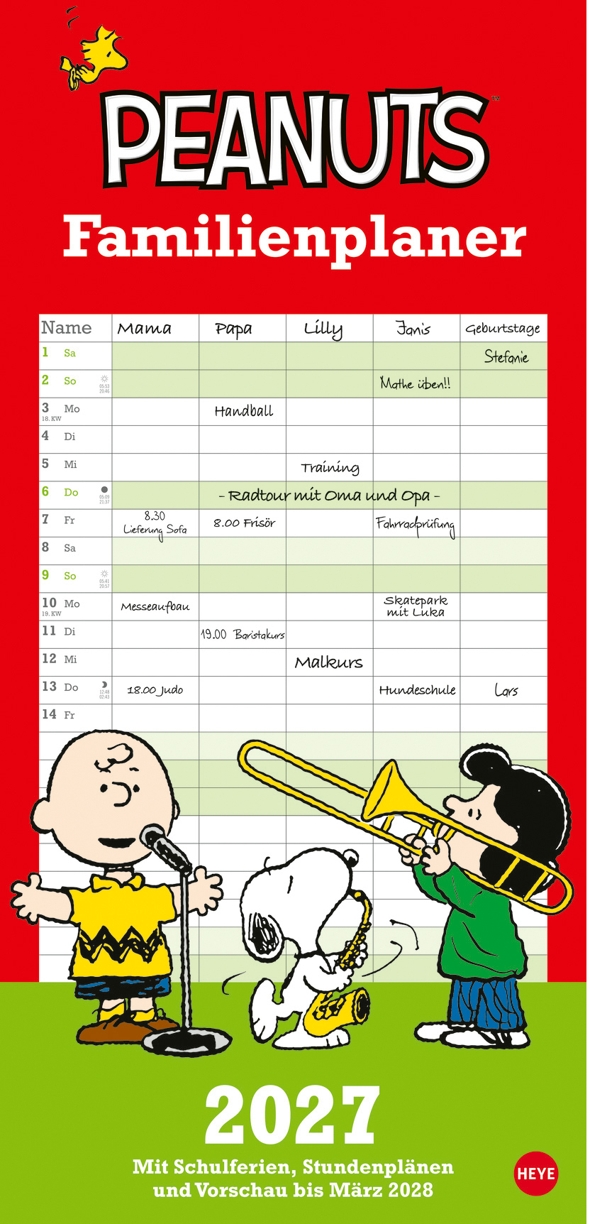 photo HEYE Planificateur Peanuts 2027 1589+27 1M/1P AL 5 colonnes 21x45cm