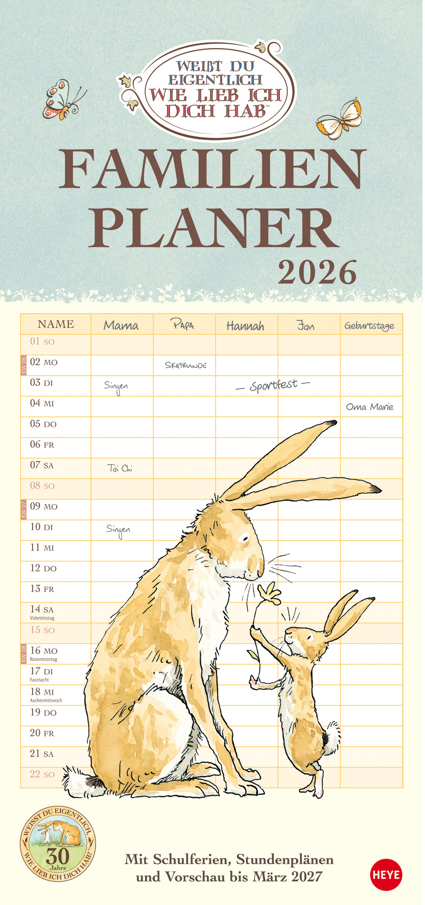 photo HEYE Calendrier familial 2026 22802+26 Weisst du eigentlich 21x45cm