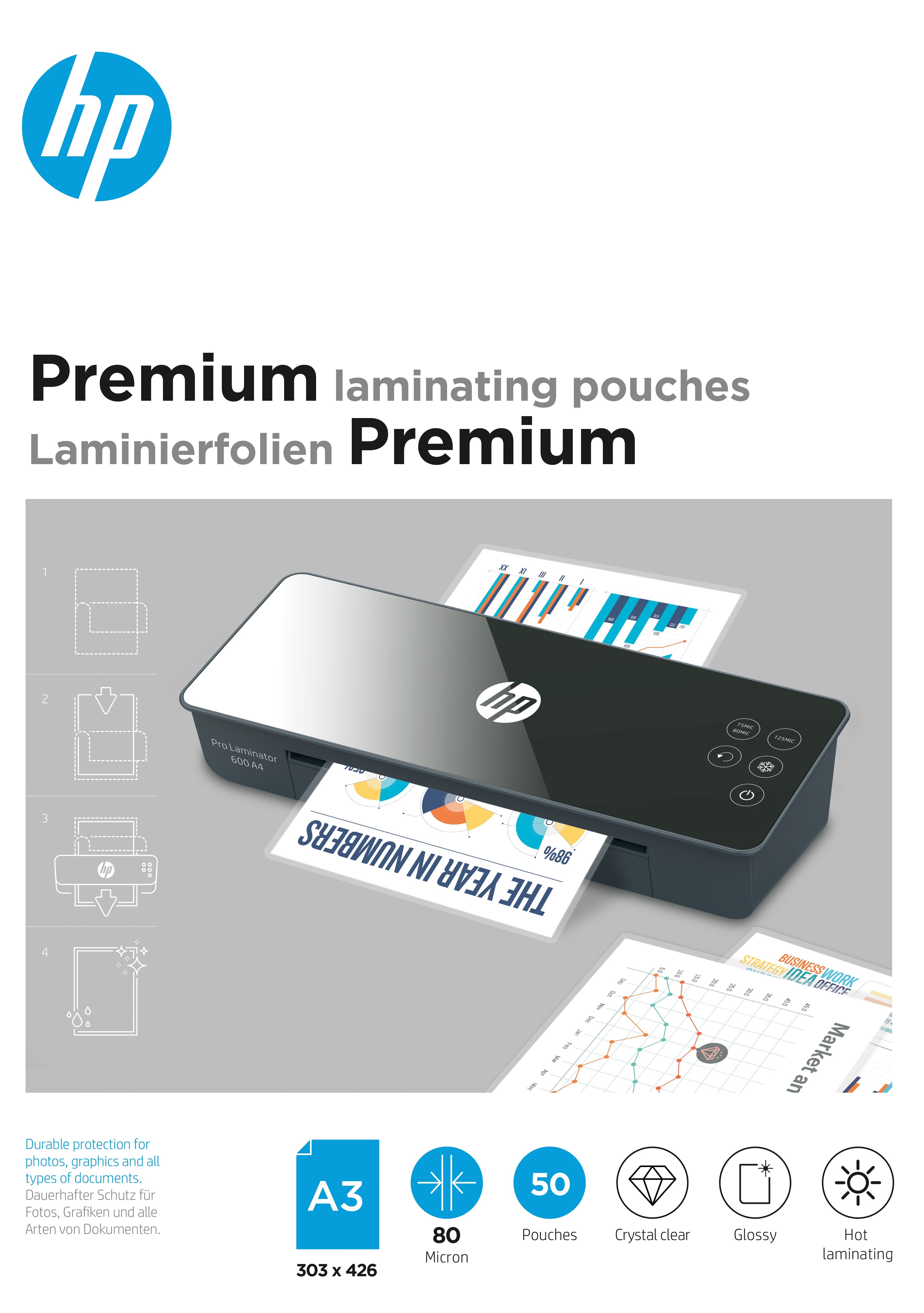 HP Pochettes plastific. 9126 Premium, A3, 80 Mic Premium, A3, 80 Mic