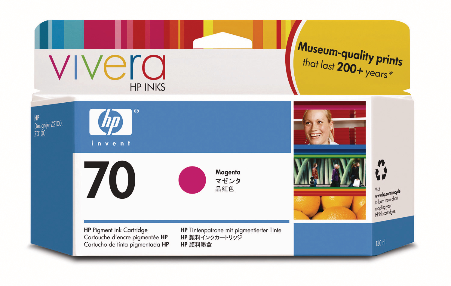 photo HP Cart. d'encre 70 magenta C9453A DesignJet Z2100/3100 130ml