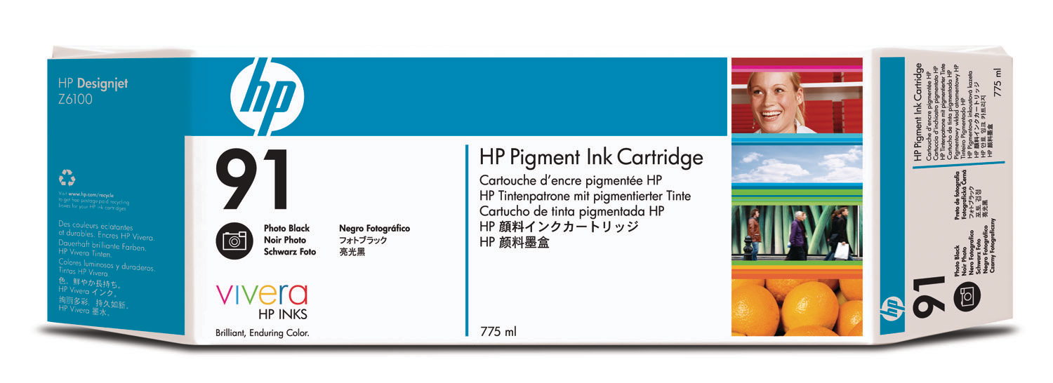 HP Cart. d'encre 91 photo noir C9465A DesignJet Z6100 775ml