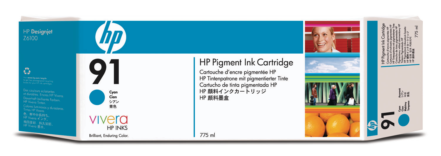 HP Cart. d'encre 91 cyan C9467A DesignJet Z6100 775ml