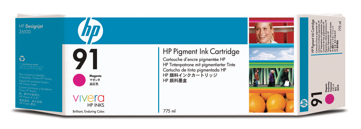 HP Cart. d'encre 91 magenta C9468A DesignJet Z6100 775ml