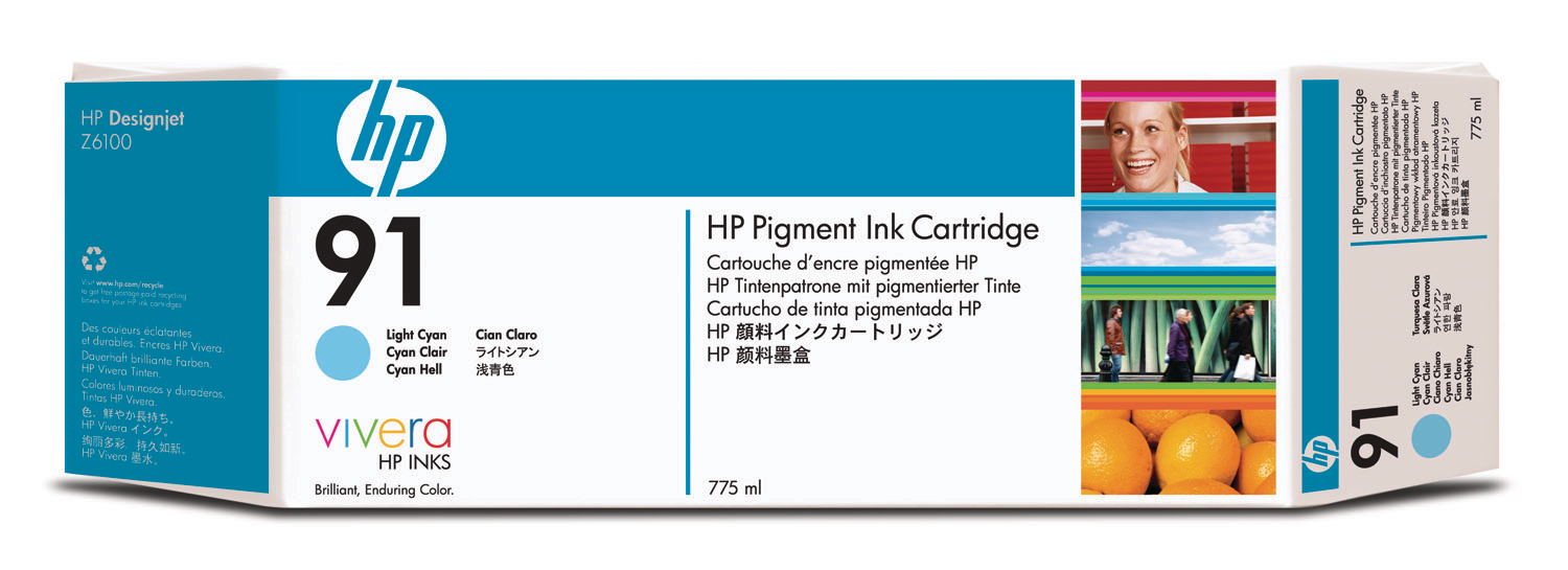 HP Cart. d'encre 91 cyan light C9470A DesignJet Z6100 775ml
