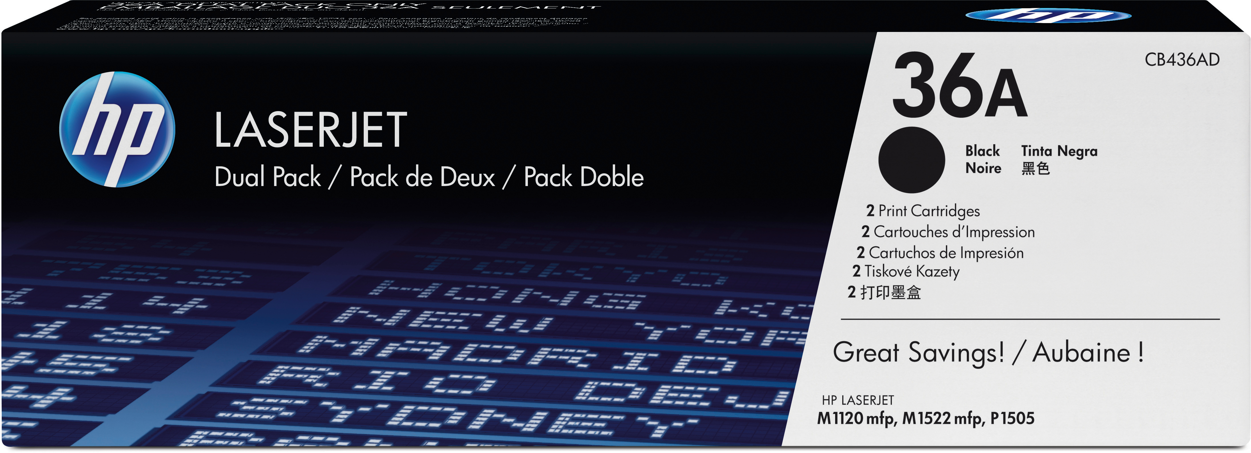 photo HP Cartouche toner 36A noir CB436AD LaserJet P1505 2 pièces
