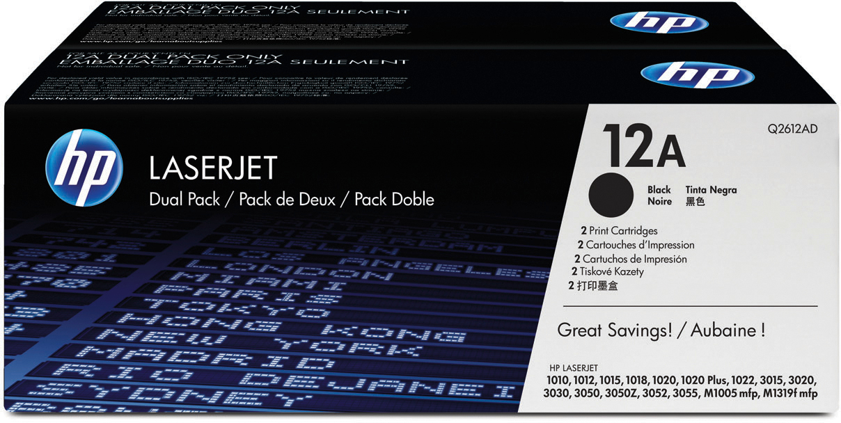photo HP Cartouche toner 12A noir Q2612AD LaserJet 1010 2 pièces