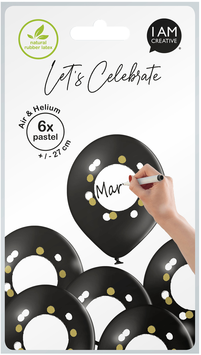 photo I AM CREATIVE Ballons DIY Inscription 27cm 1000-1069 noir 6 pièces