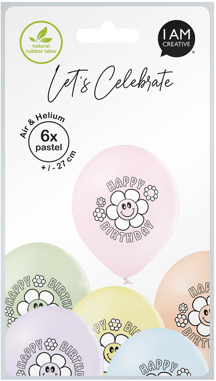 photo I AM CREATIVE Ballons Happy Birthday 27cm 1000-1070 pastel 6 pièces