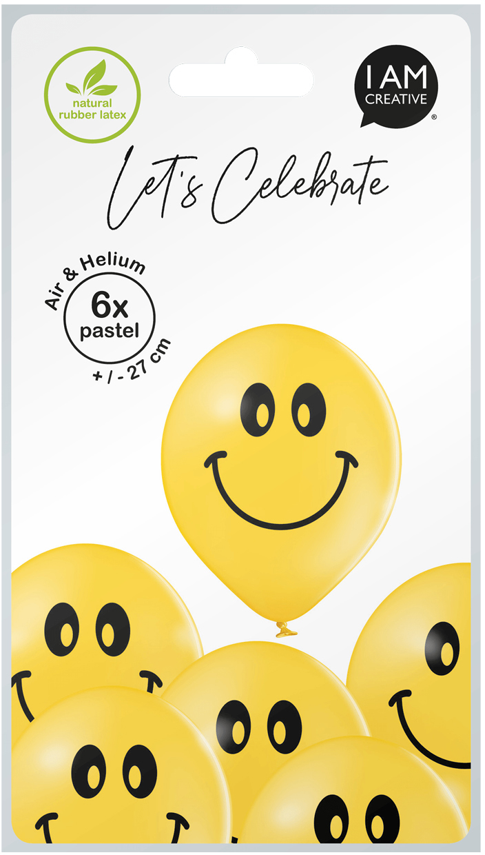 photo I AM CREATIVE Ballons Smileys 27cm 1000-1071 jaune 6 pièces