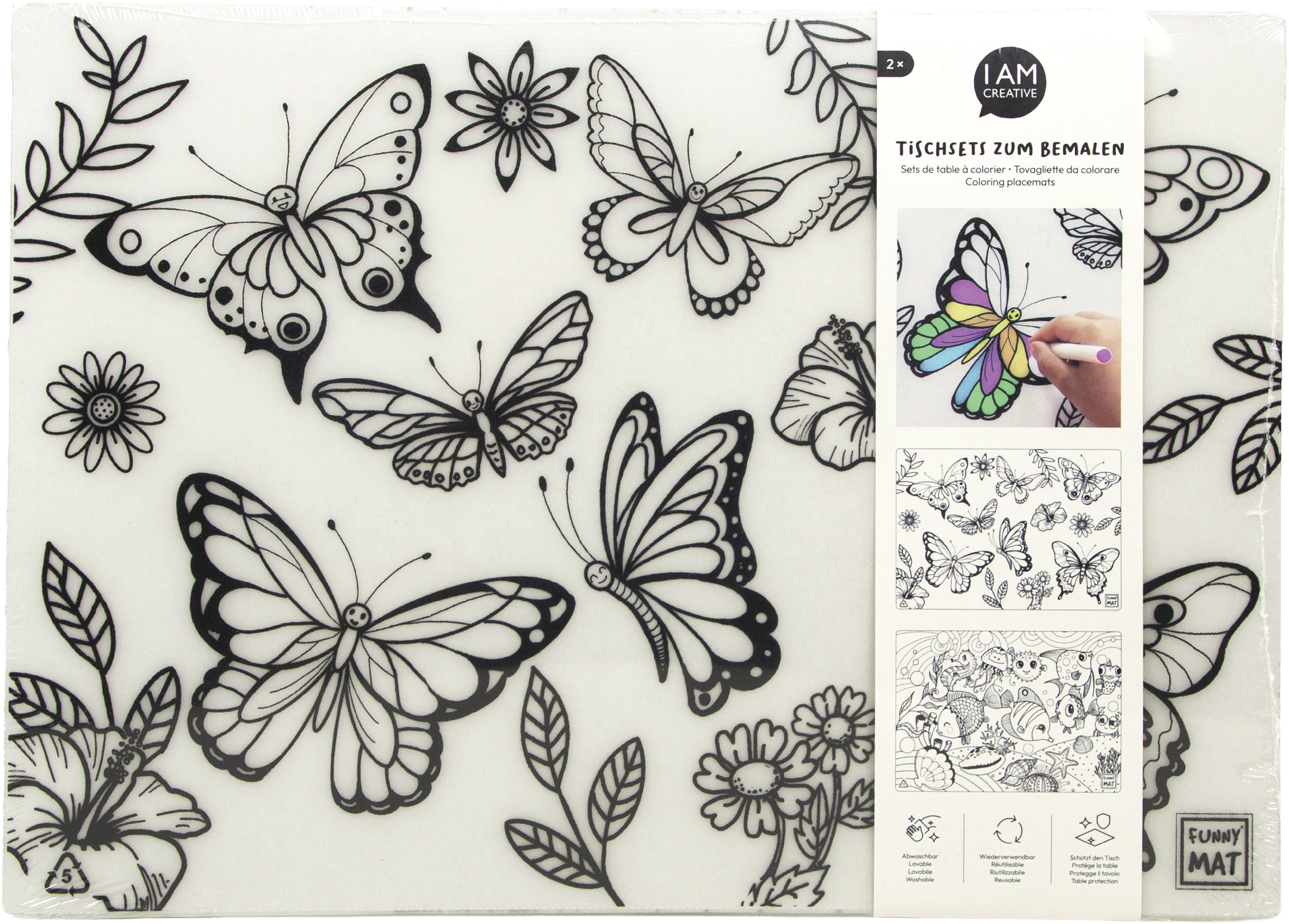 I AM CREATIVE Mal-Tischset 25x35cm 1000-2803 Schmetterling & Fische