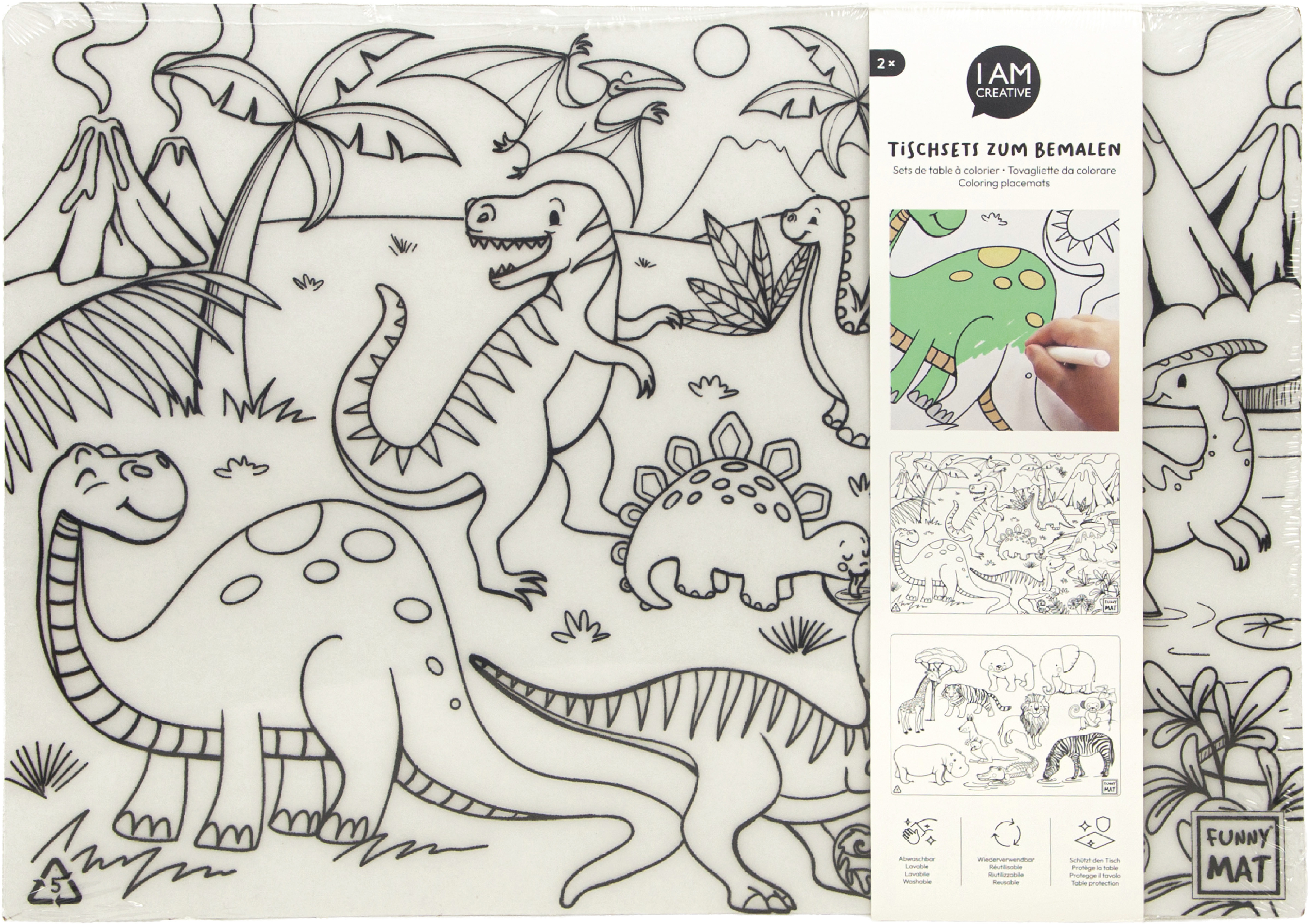 I AM CREATIVE Mal-Tischset 25x35cm 1000-2804 Tiere & Dinosaurier