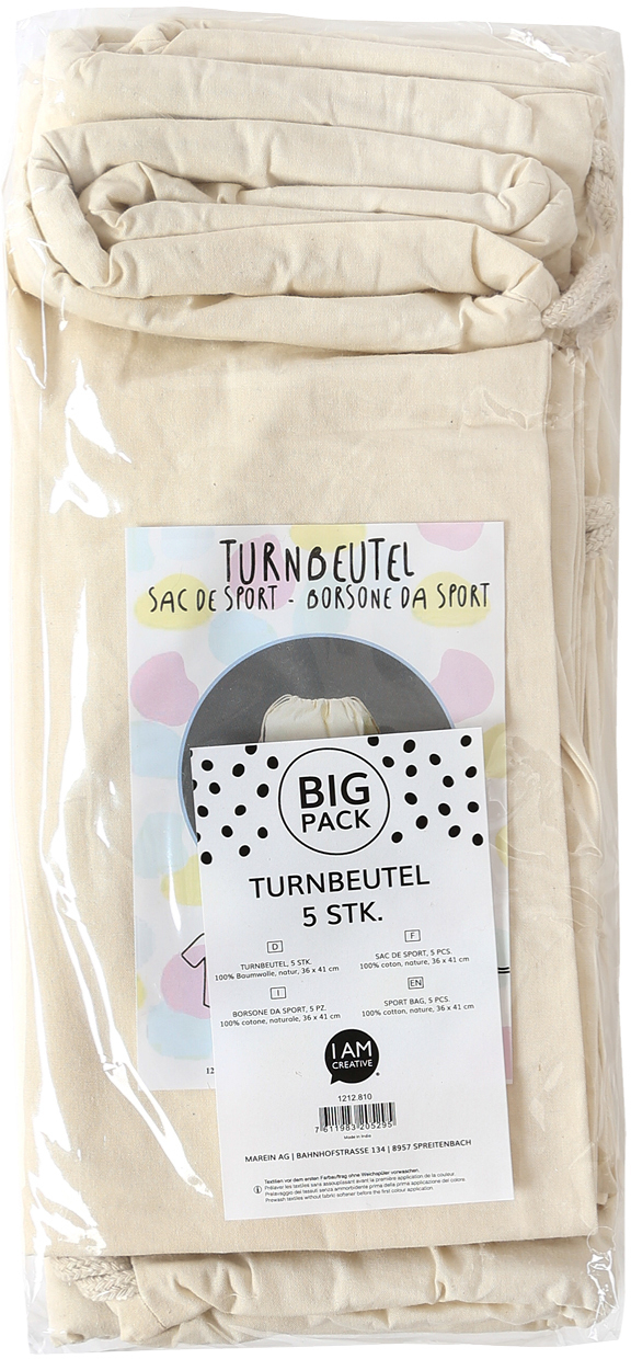 photo I AM CREATIVE Sac de sport 36x41cm 1212.810 naturel, coton 5 pièces