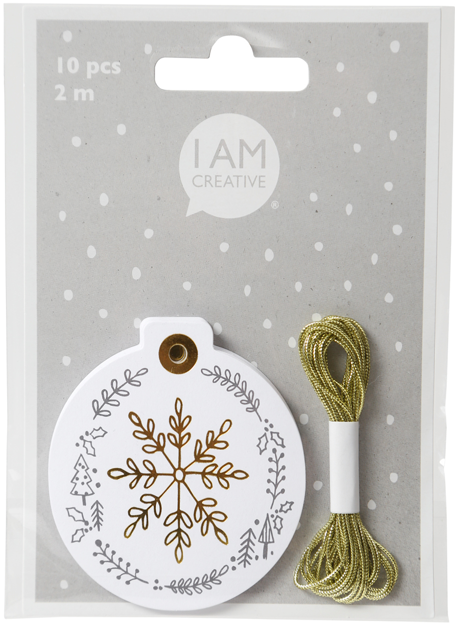 photo I AM CREATIVE Étiquettes cadeaux X-mas 4088.74 blanc a. gaufrage doré 10 pcs.