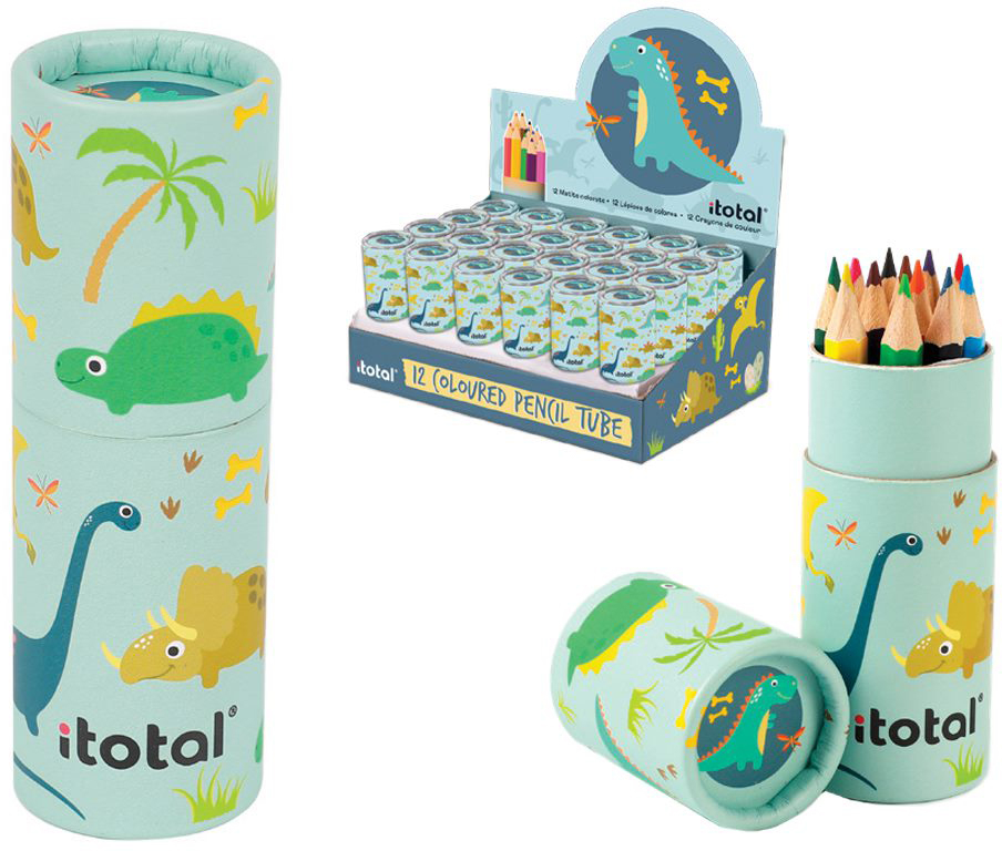 photo I-TOTAL Porte-crayons Dino XL2263 Boite ronde 12 pièces