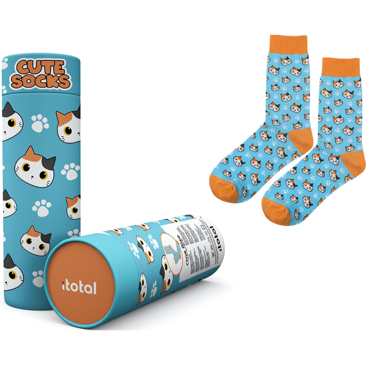 photo I-TOTAL Chaussettes, Orange Cat XL2823 bleu clair
