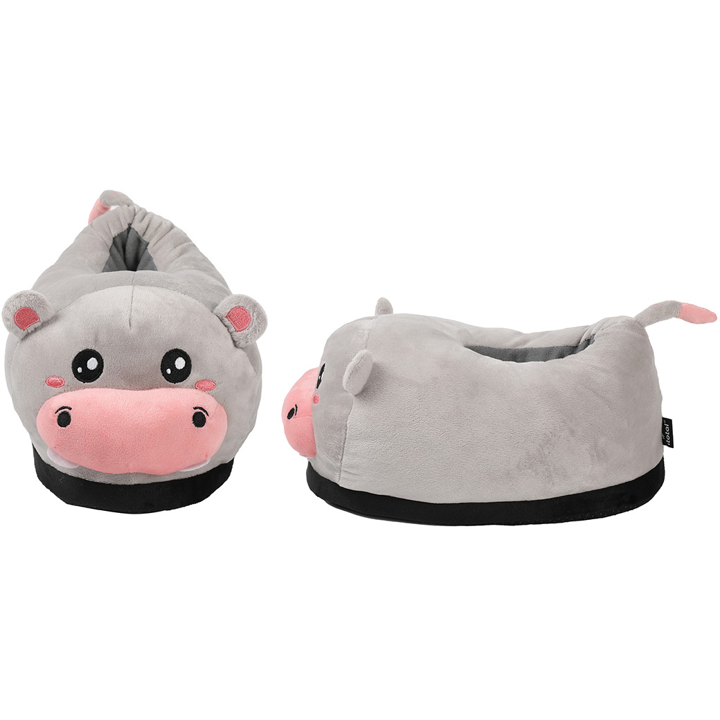 photo I-TOTAL Chaussons peluche 30x19x18cm XL2850 Hippo gris