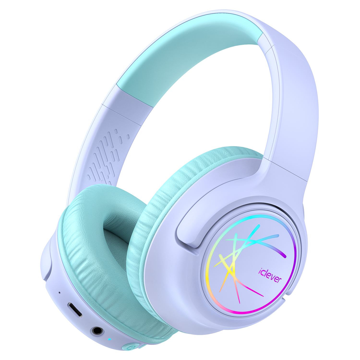 photo ICLEVER BTH18 Headphones Kids LED C10-2083N-02 BT, 74/85 dB, 43h, purple