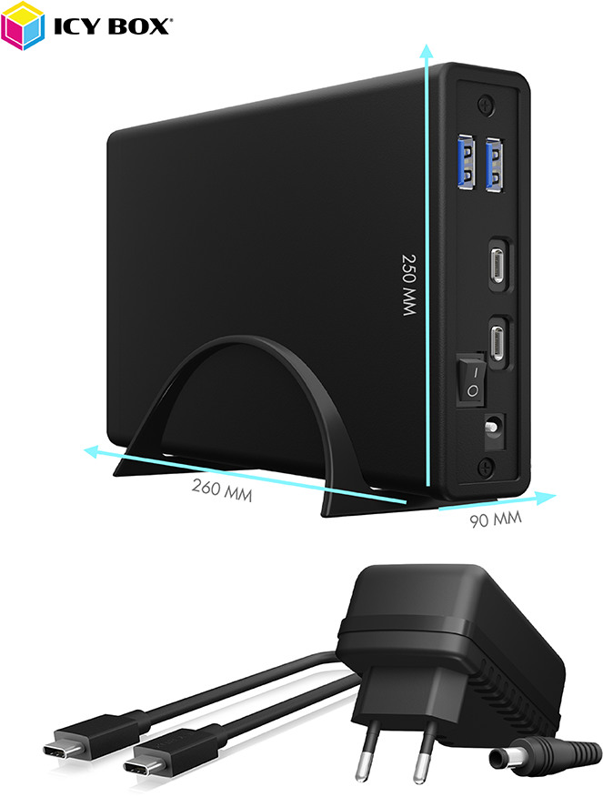 ICY BOX Ext. Gehäuse 2,5'' o. 3,5'' IB-382H-C31 USB 3.2 G2 integrierter Hub