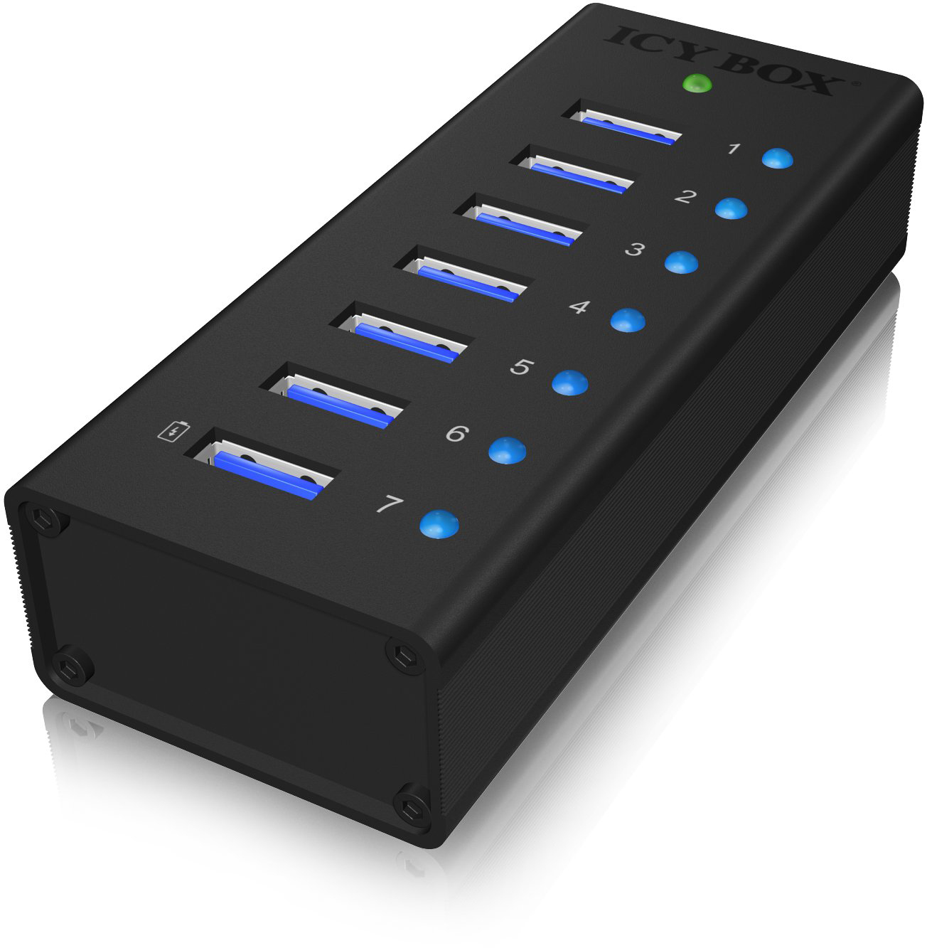 ICY BOX 7 Port Hub USB 3.0 IB-AC618 robust alluminium black
