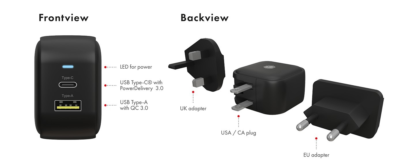 ICY BOX 2 Port Steckerladegerät IB-PS106-PD USB-C & USB-A, PD 3.0, QC 3.0