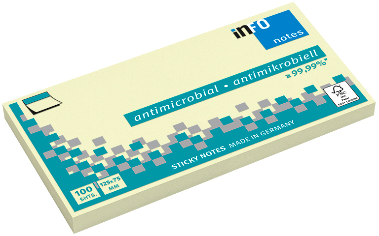 INFO Notes autocollantes 75x125mm 5155-01 antimicrobien, jaune 100 flls.