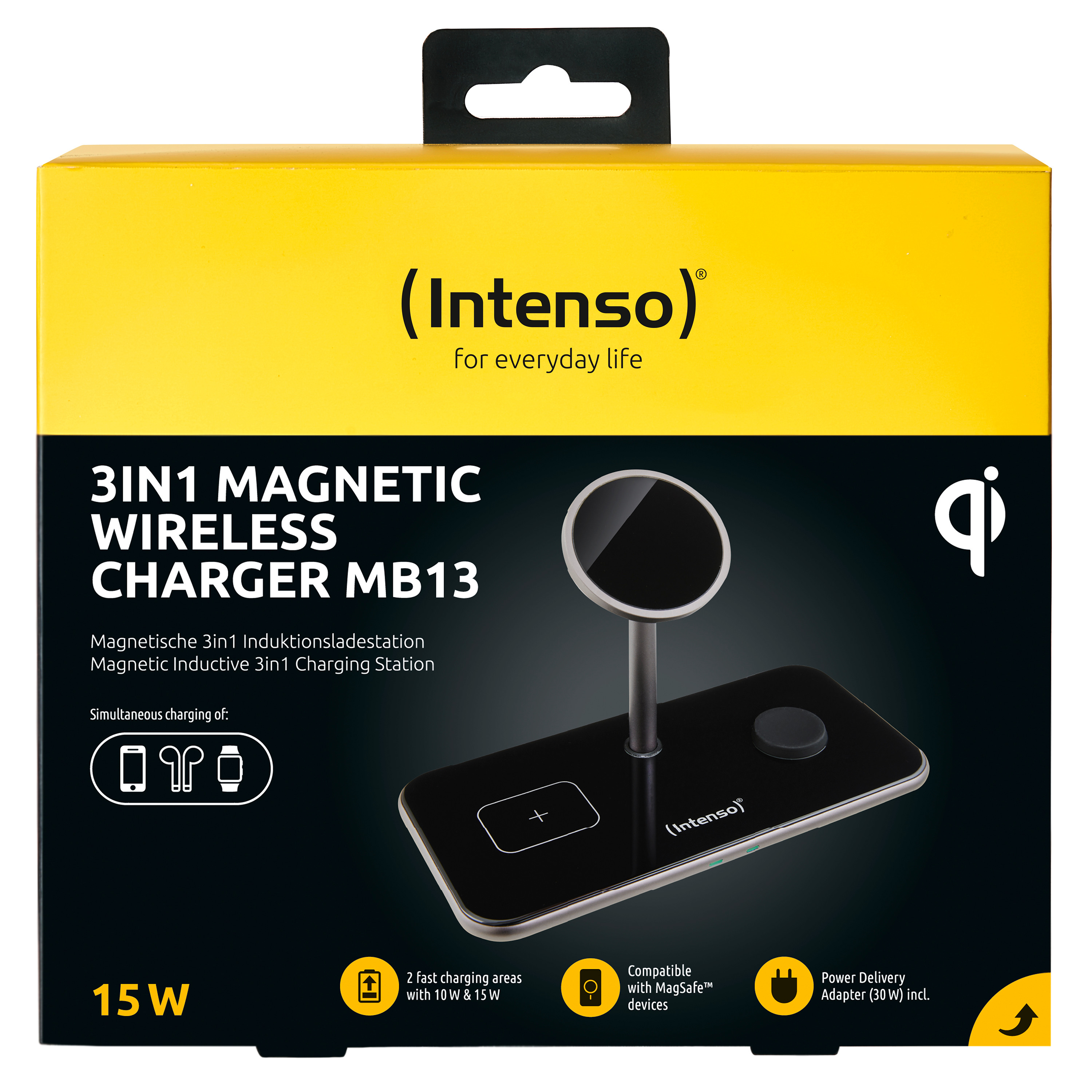 INTENSO Magnetic Wl Charg. Stand MB13 7410810 MagSafe comp., 3 in 1 black