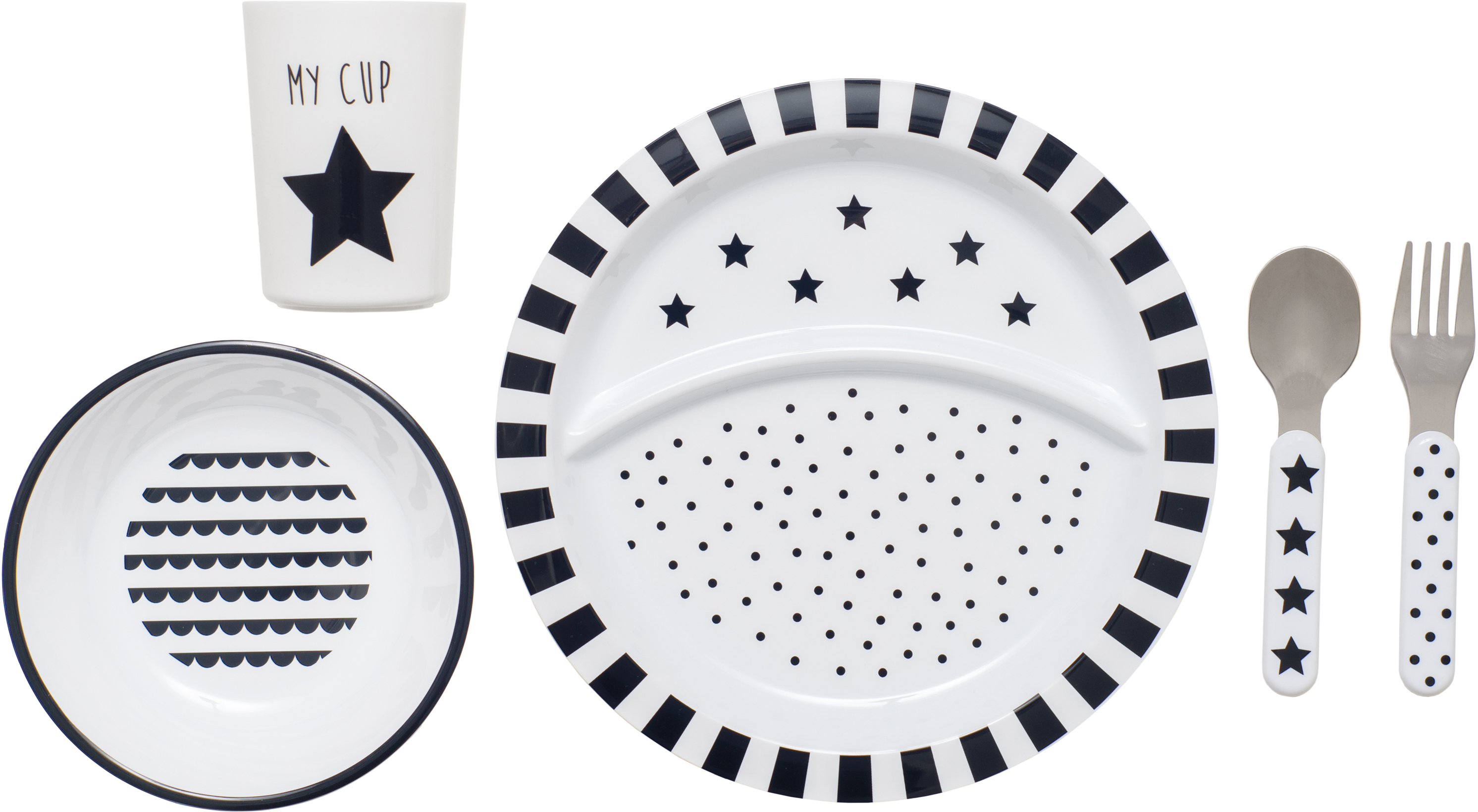 Kindergeschirr-Set E4023 schwarz, weiss 22x22x10.5cm
