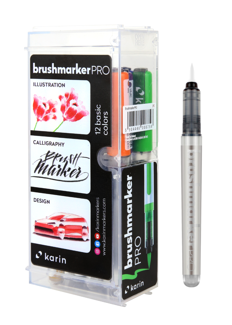 KARIN Brush Marker PRO + blender 27C1 Basic colours 12 pcs.