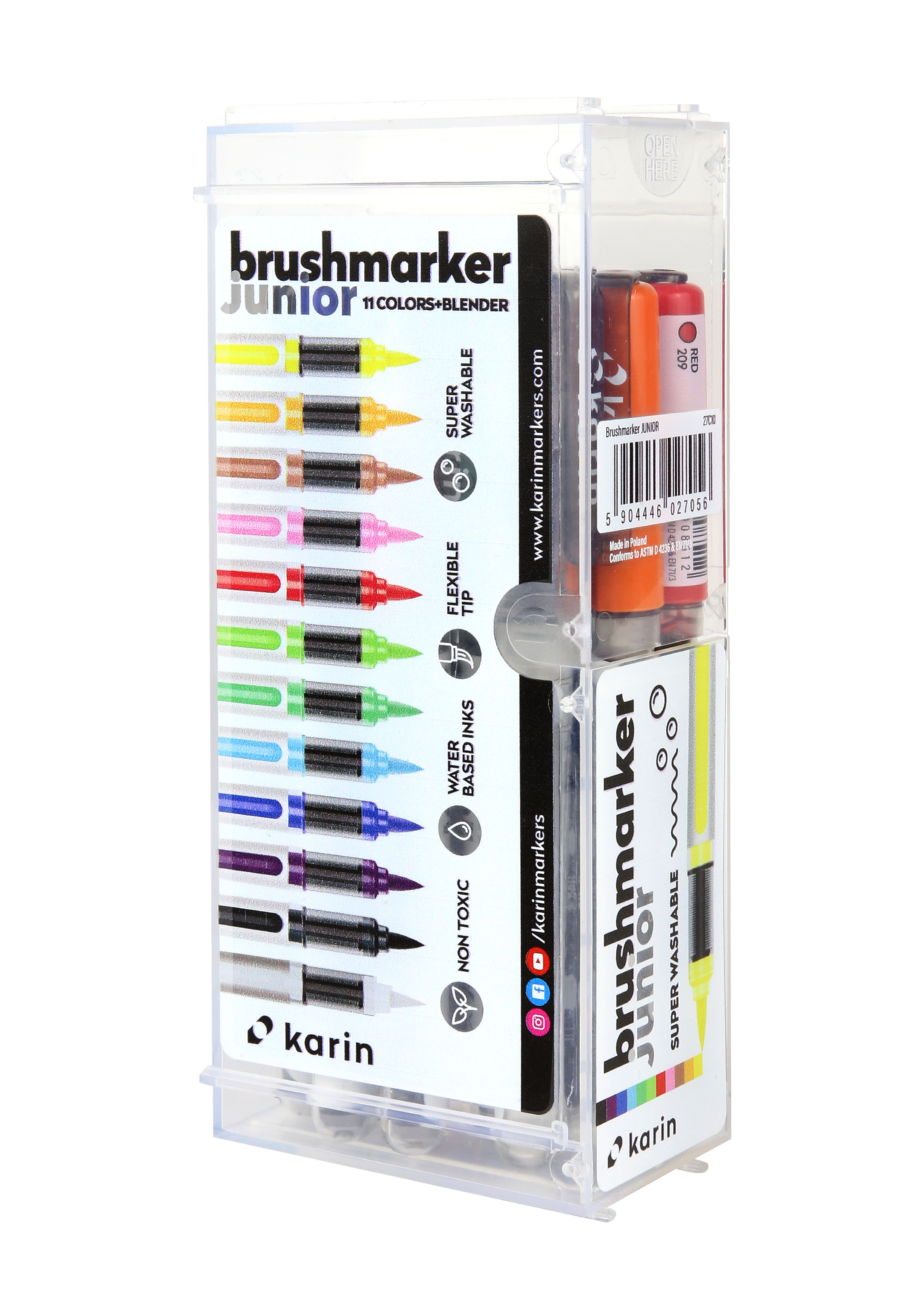 KARIN Brush Marker JUNIOR + blender 27C10 Basic colours 12 pcs.