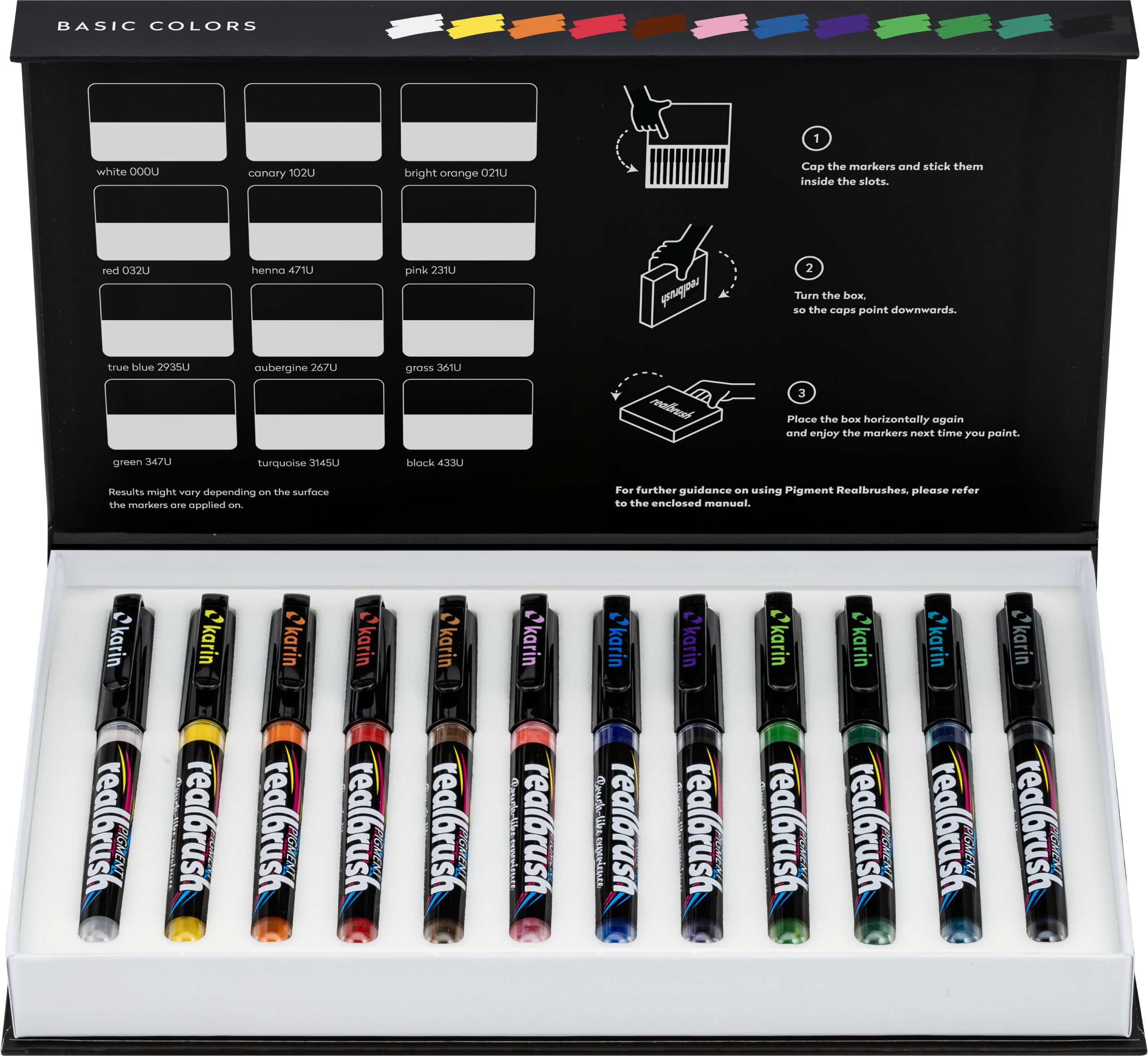 KARIN Real Brush Pen 0.4mm 33C1 Pigment, Basic Colors