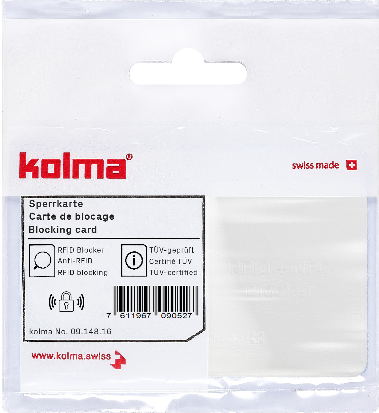 photo KOLMA Carte de blocage RFID 09.148.16 blanc 85x55mm