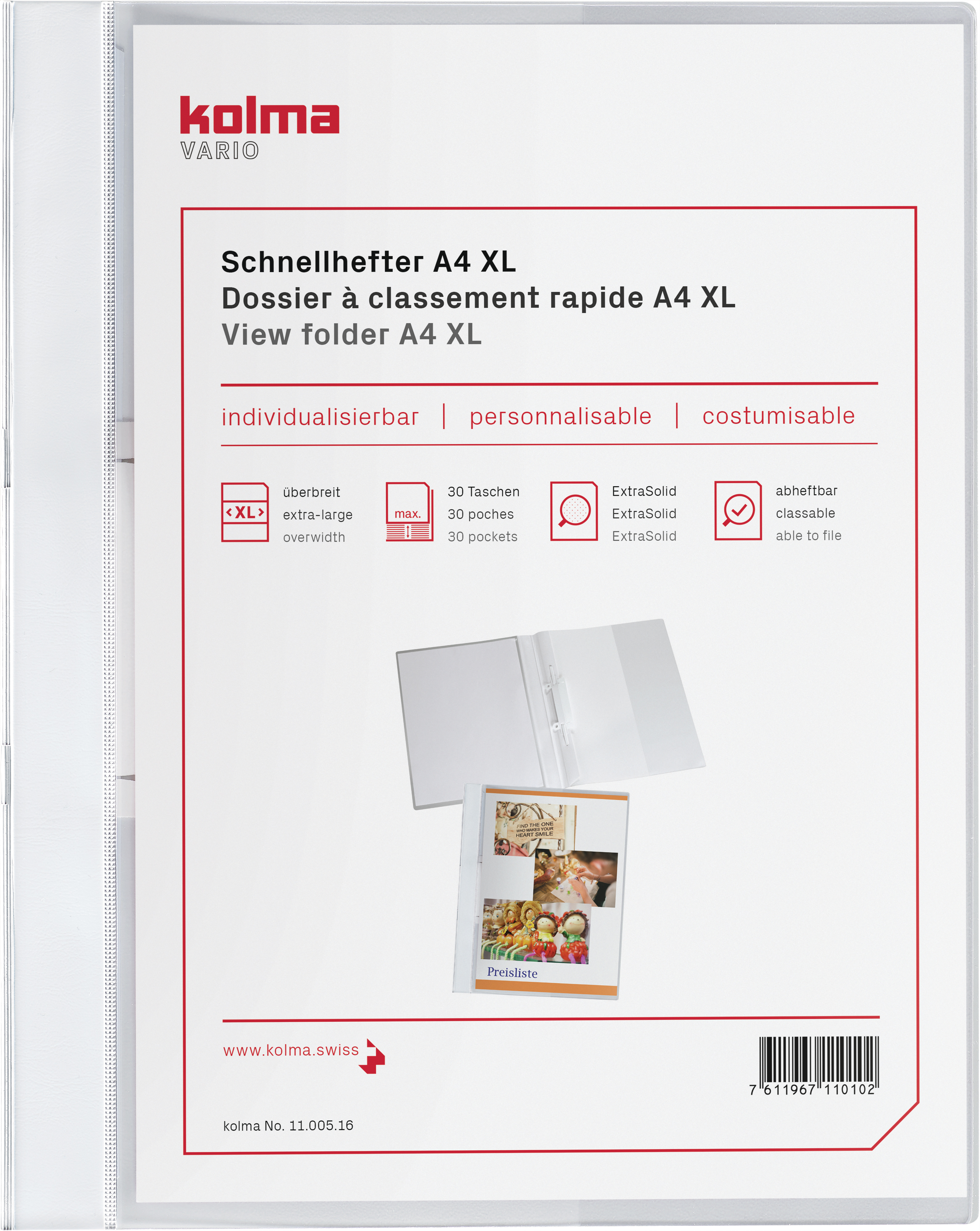 KOLMA Dossier classeur Vario A4 XL 11.005.16 blanc, ExtraSolid