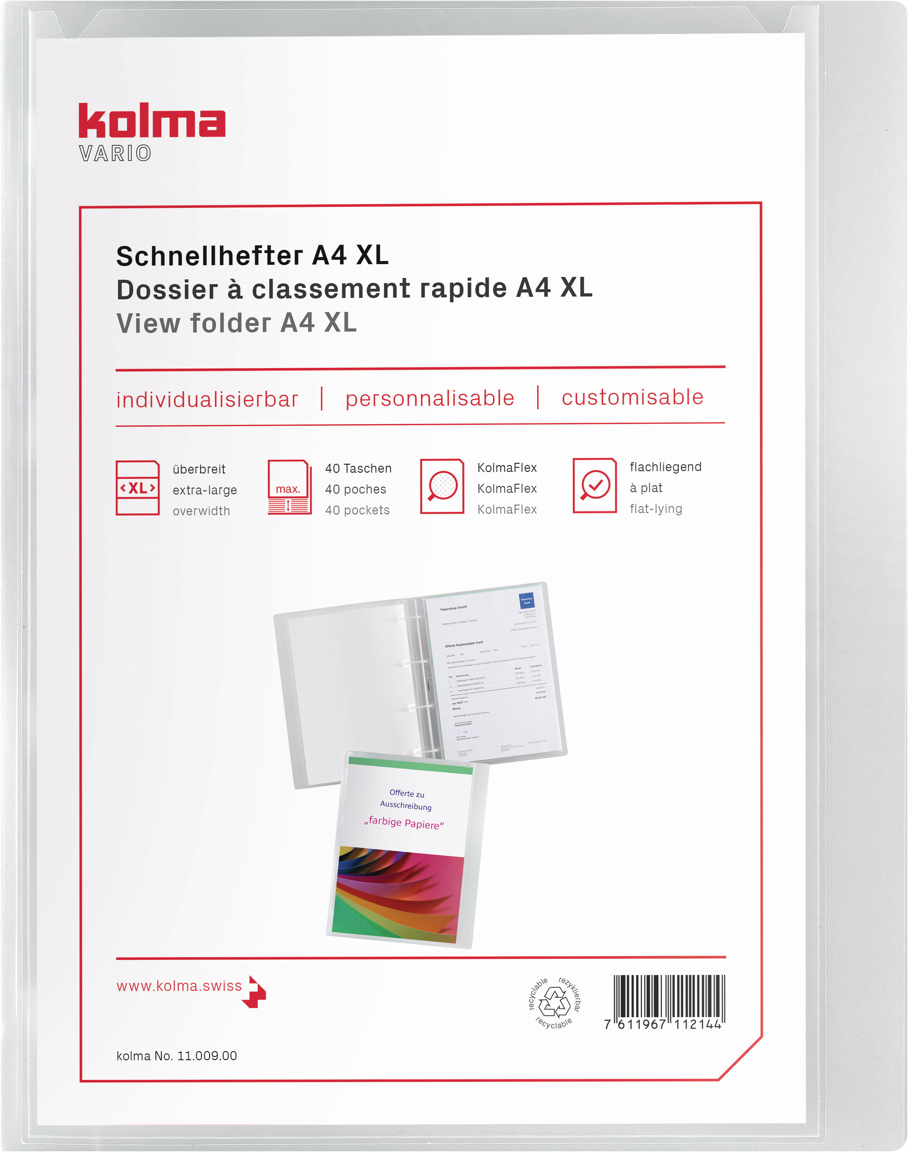 KOLMA Dossier classeur Vario A4 XL 11.009.00 transp.,KolmaFlex 40 poches transp.,KolmaFlex 40 poches
