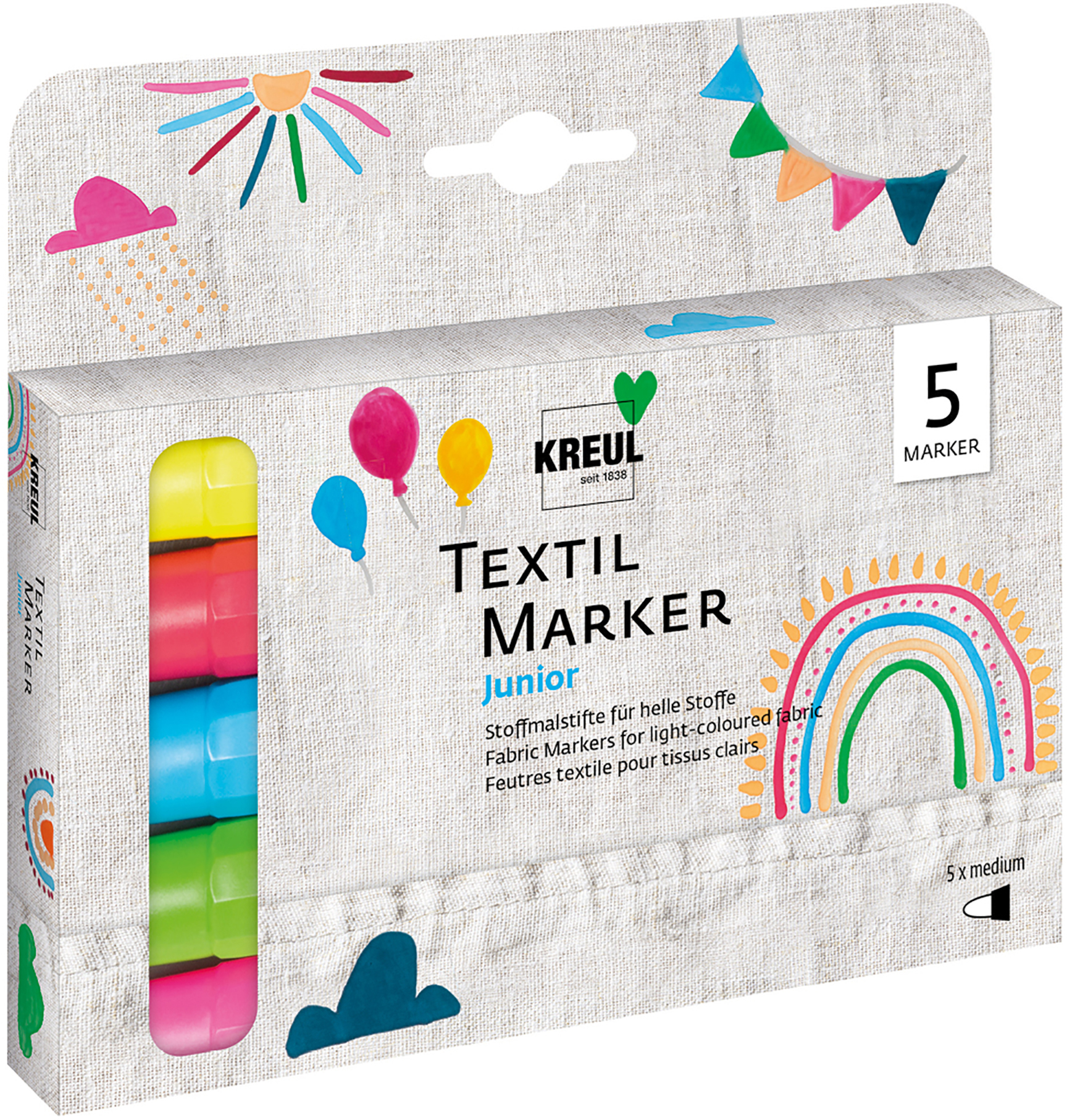 photo KREUL Marqueur textile 2-4mm 90719 Junior 5 pièces, ass.