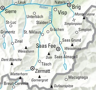 KÜMMERLY+FREY Carte des randonnées 325902224 Zermatt-Saas Fee 1:60'000