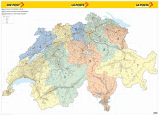 KÜMMERLY+FREY Postcode map CH 325990101 138,6x99,6cm 1:2600000