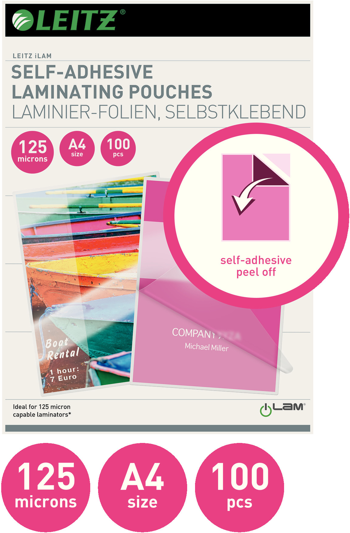 LEITZ Pochettes à plastifier A4 16925 brillant, 125my 100 pcs.