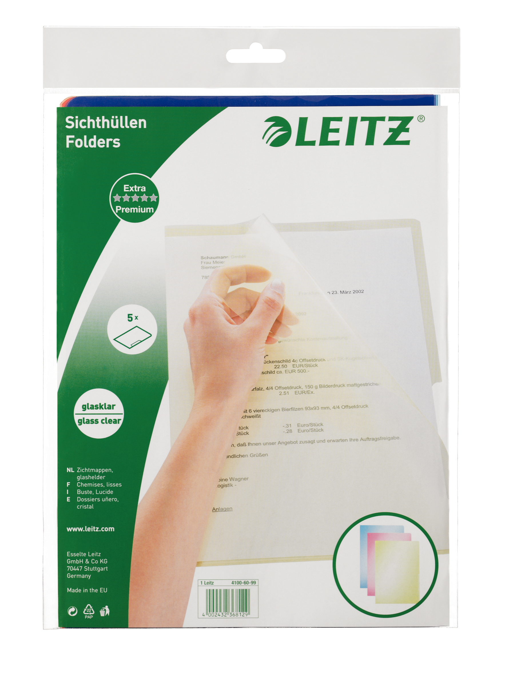 LEITZ Premium Dossier PVC A4 41006099 transparent, ass. 5 pcs.
