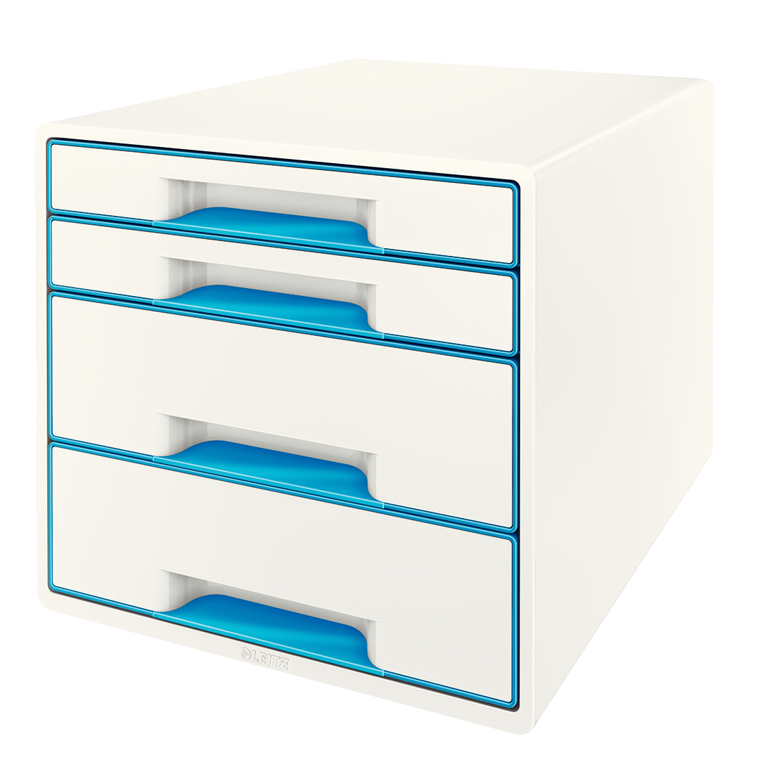 LEITZ Set tiroirs WOW Cube A4 52132036 blanc/bleu, 4 tiroirs
