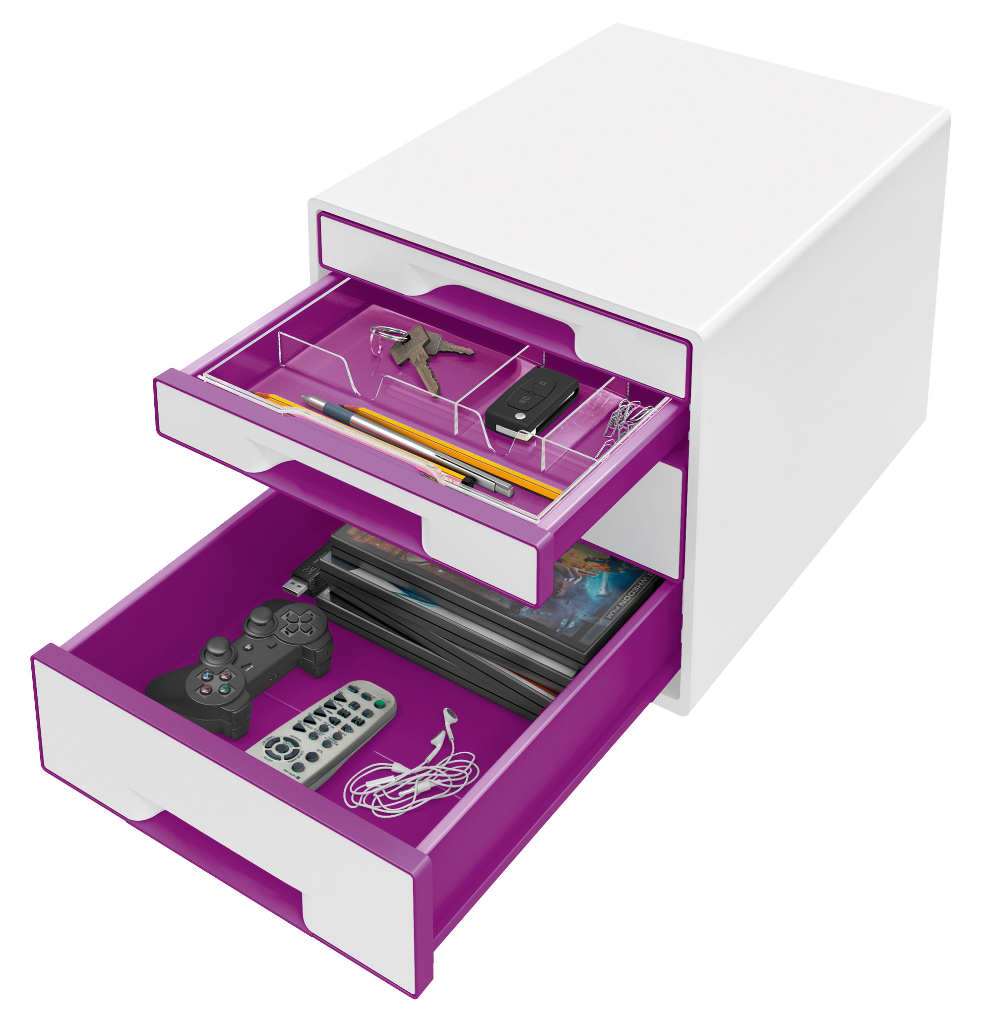 LEITZ Set tiroirs WOW Cube A4 52132062 blanc/violet, 4 tiroirs