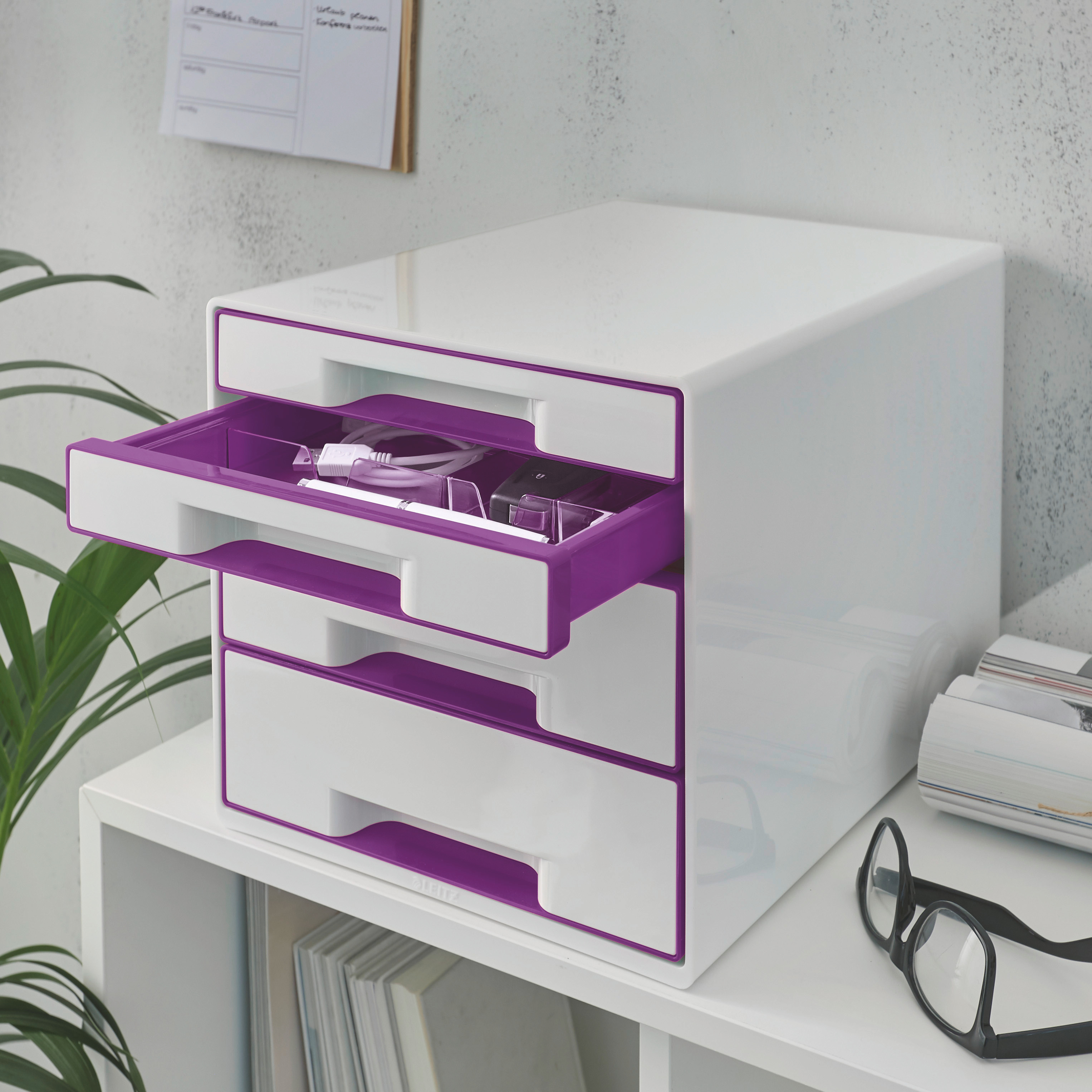 LEITZ Set tiroirs WOW Cube A4 52132062 blanc/violet, 4 tiroirs