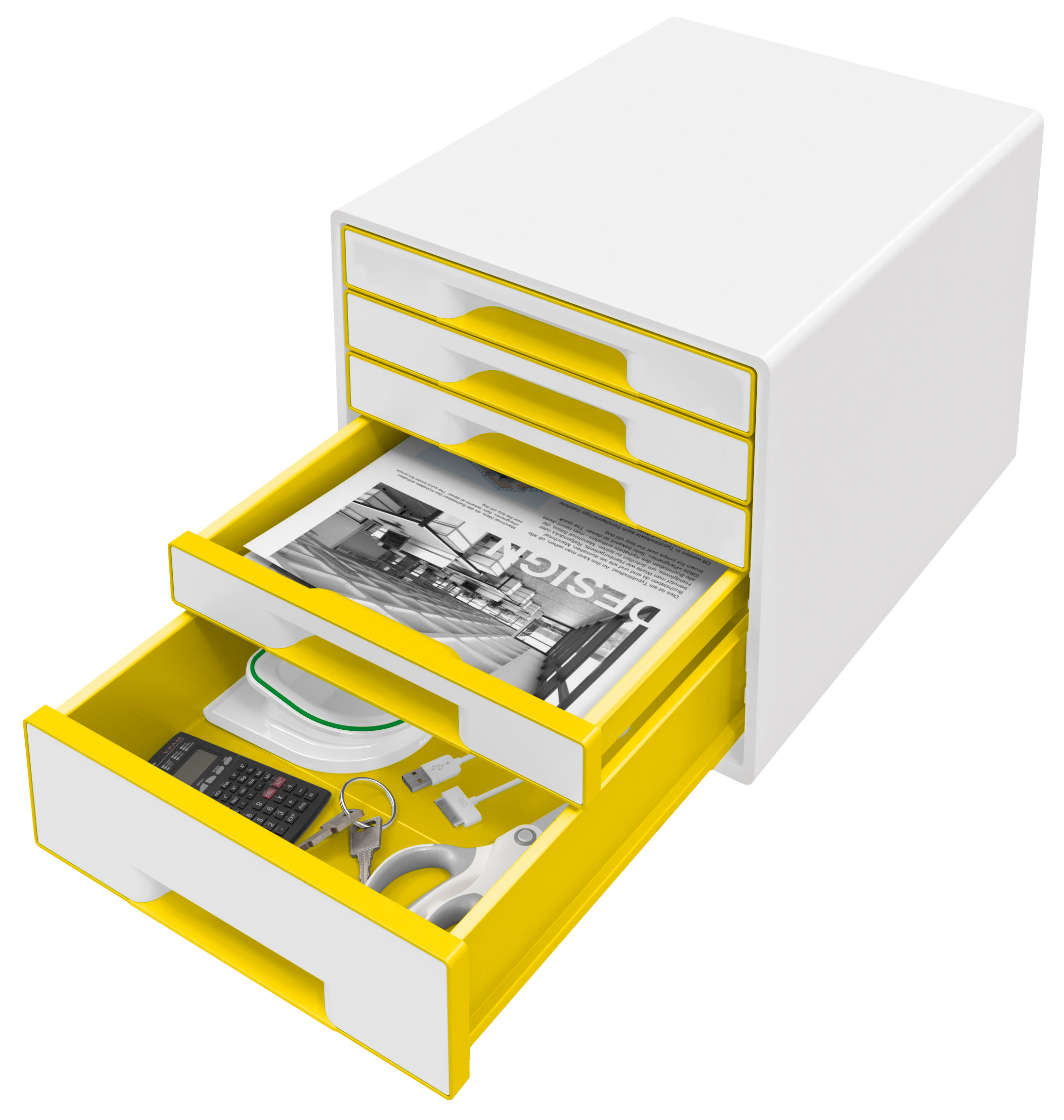 LEITZ Set tiroirs WOW Cube A4 5214-20-16 blanc/jaune 5 tiroirs