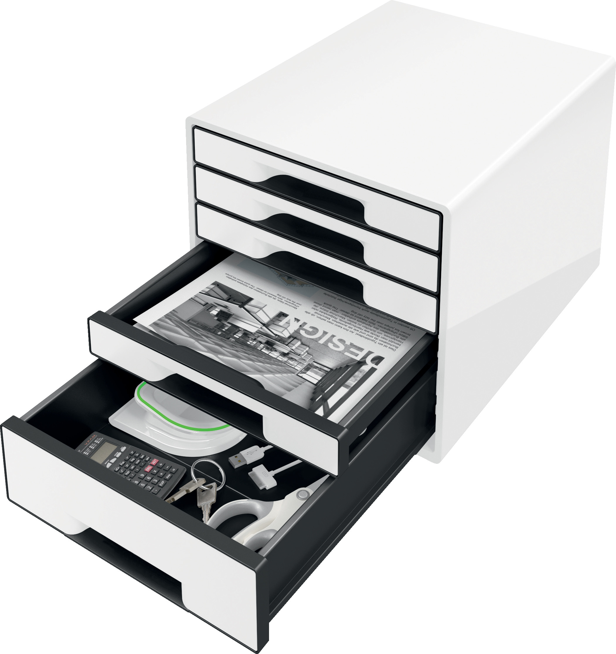 LEITZ Set tiroirs WOW Cube A4 5253-10-01 blanc/noire 5 tiroirs