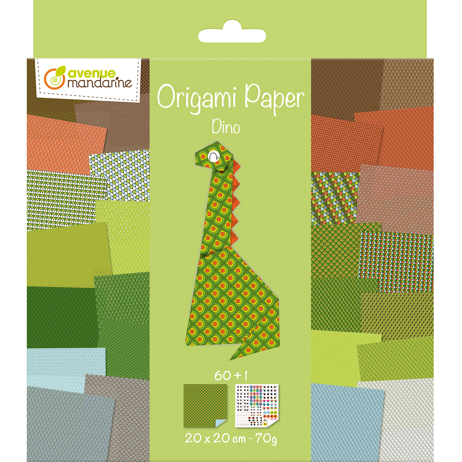 photo MANDARINE Dépliants Origami 20x20cm OR512C Dino 70g 60 feuilles