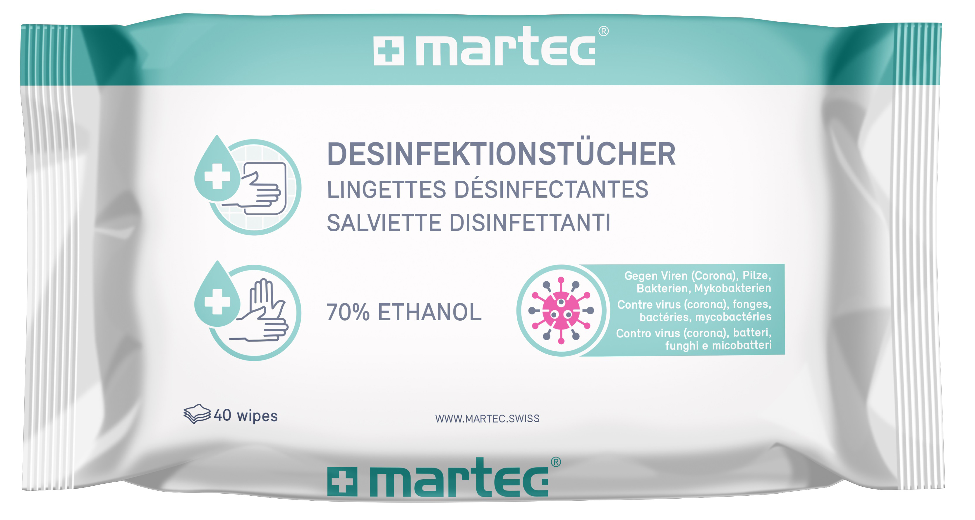MARTEC Lingettes désinfectantes 33087 Aloe-Vera 40 pcs.